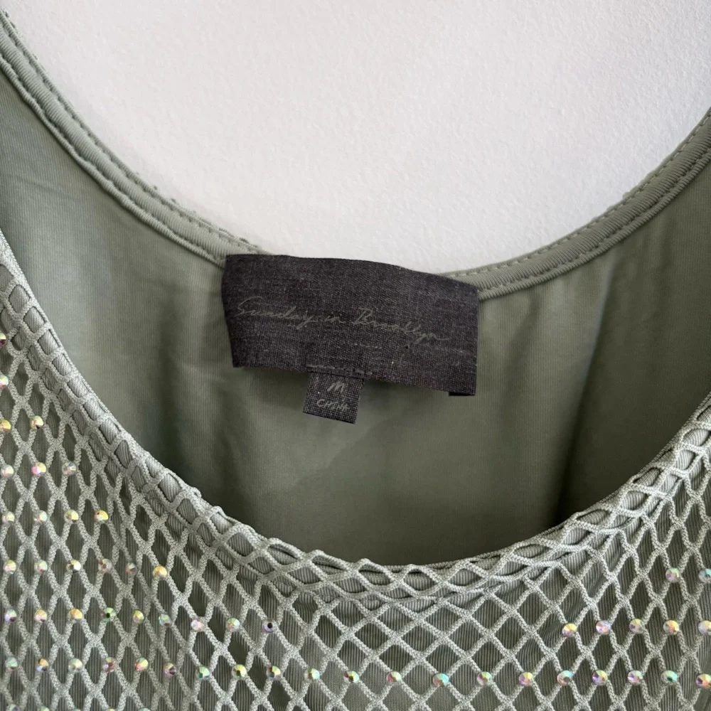 Anthropologie Sunday in Brooklyn Sage Mesh Rhinestone Tank Top - Picture 5 of 9